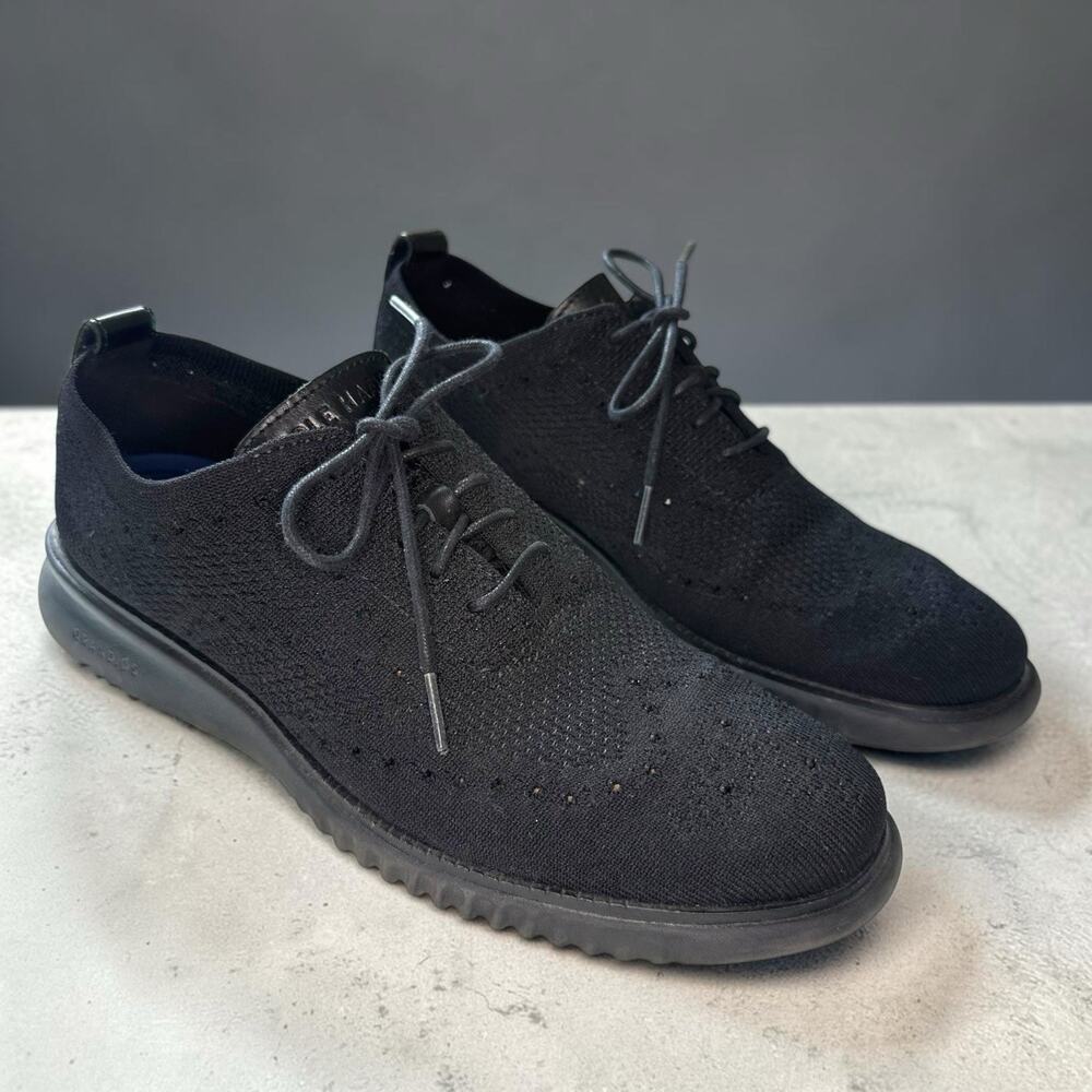 Cole Haan Grand OS Knit Oxford Sneakers Mens 7.5M Black Lace Up Shoes - Picture 1 of 11